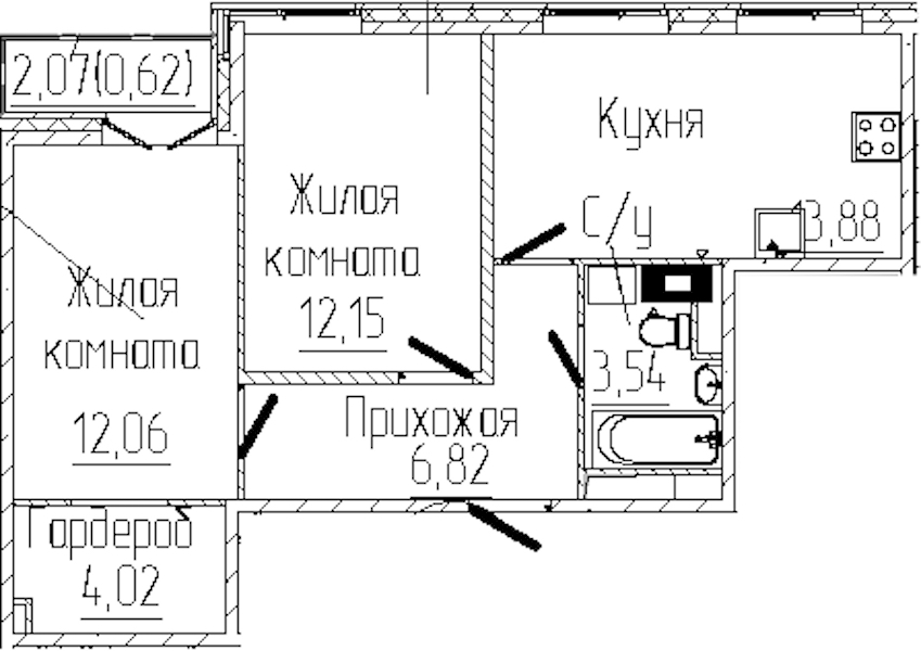 2-комнатная квартира 53.09 м², 5/8 эт., ЖК «SERTOLOVO PARK»